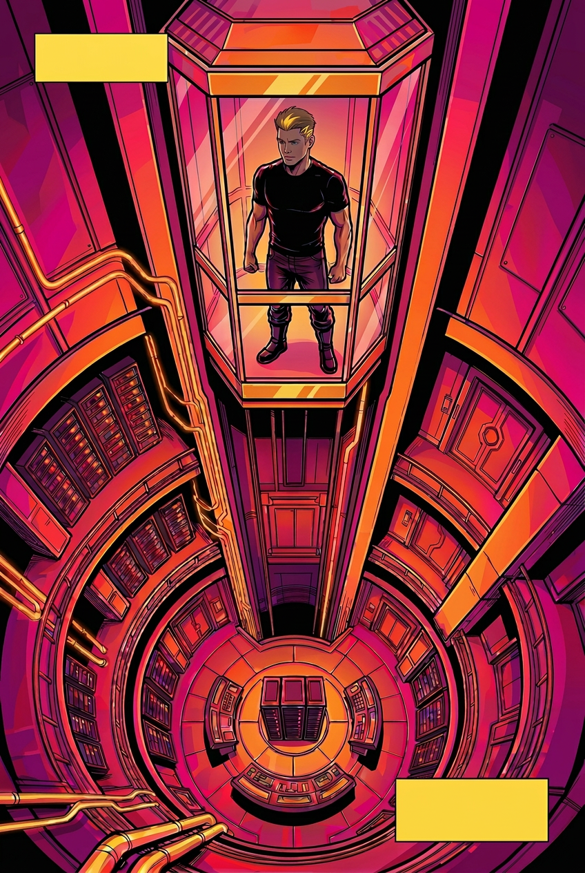 Jake descends through a hidden elevator into the Brander Protocol vault deep beneath Los Angeles