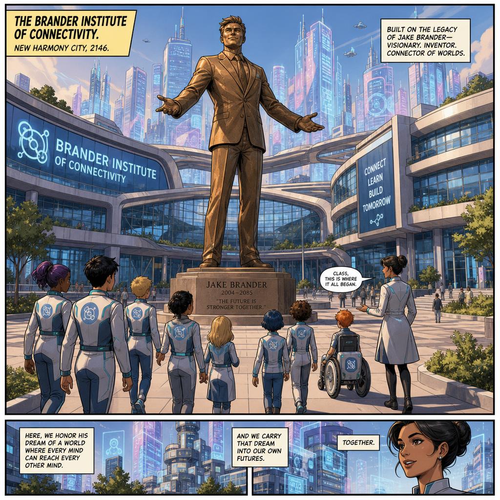 Schoolchildren visit the Brander Institute of Connectivity in the year 2146