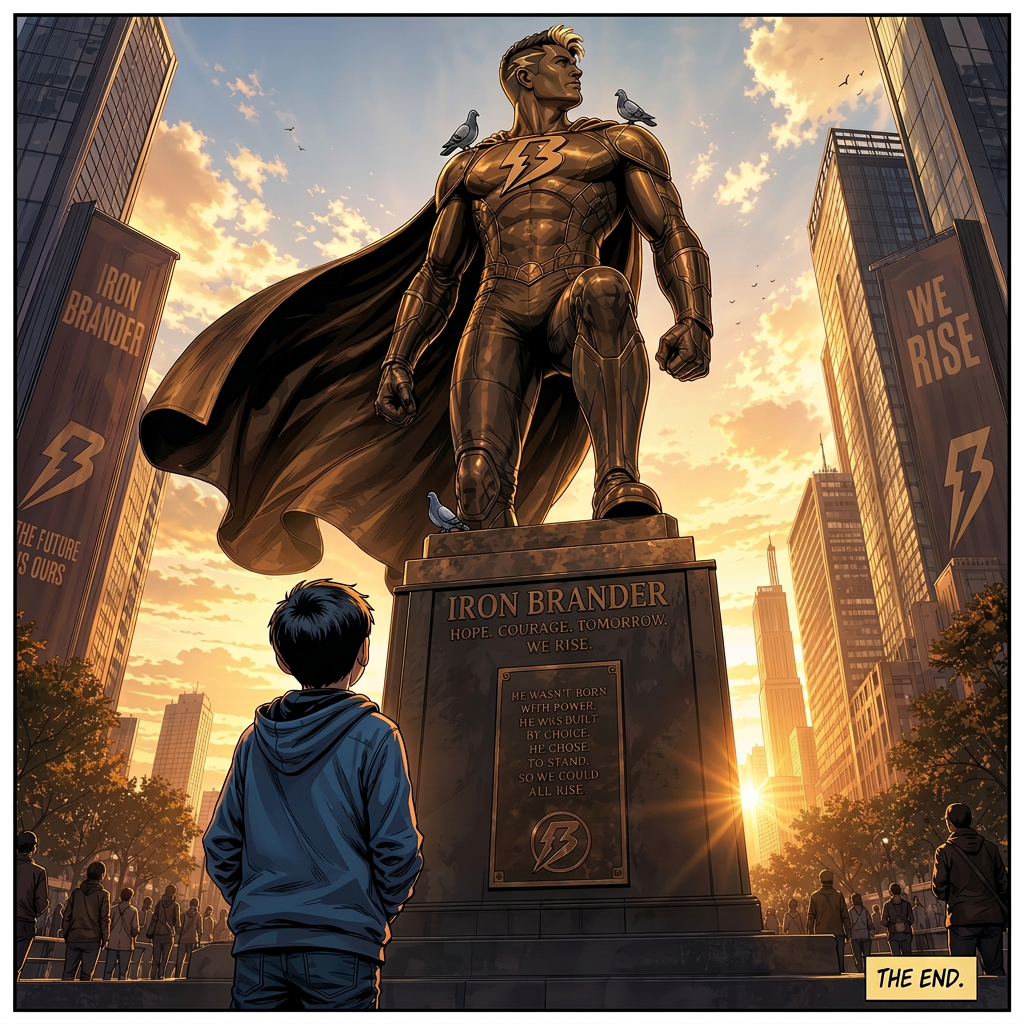 The inscription on Jake Brander's statue reads VISIONARY. BUILDER. FATHER.